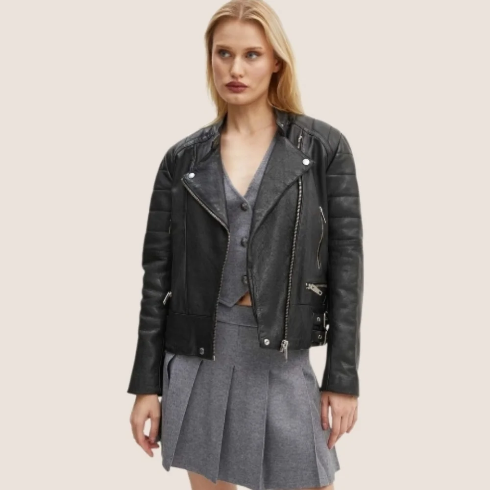 NWT | The Kooples Women's Quilted Cowhide Leather Biker Jacket